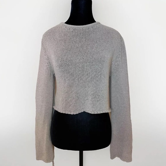 NWOT Zara Sweater L Crop Knit Top Tan Corset Tie Back Festival Concert Travel - Picture 1 of 8